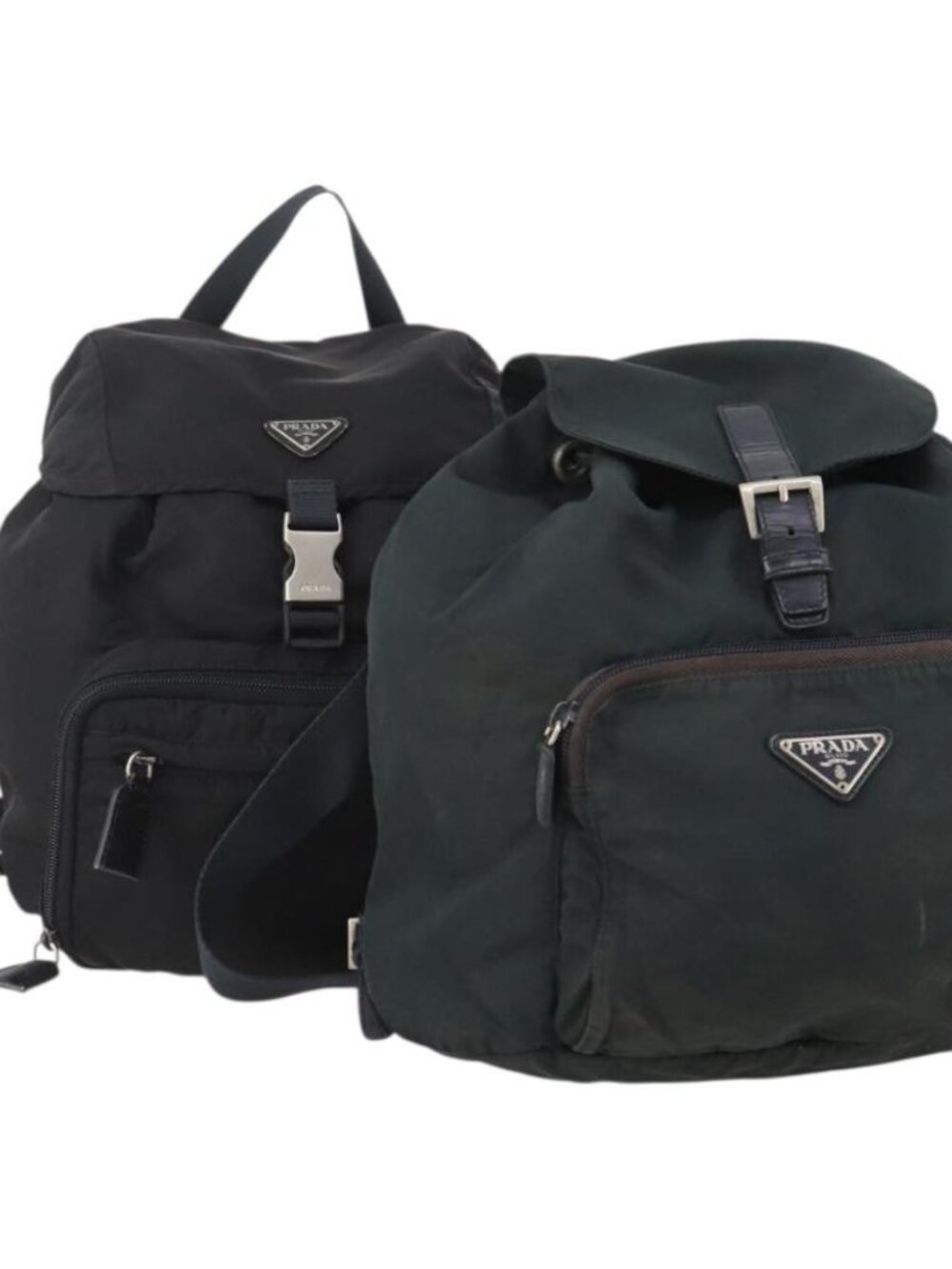 PRADA Backpack Nylon 2 Set Black Khaki Auth bs34889